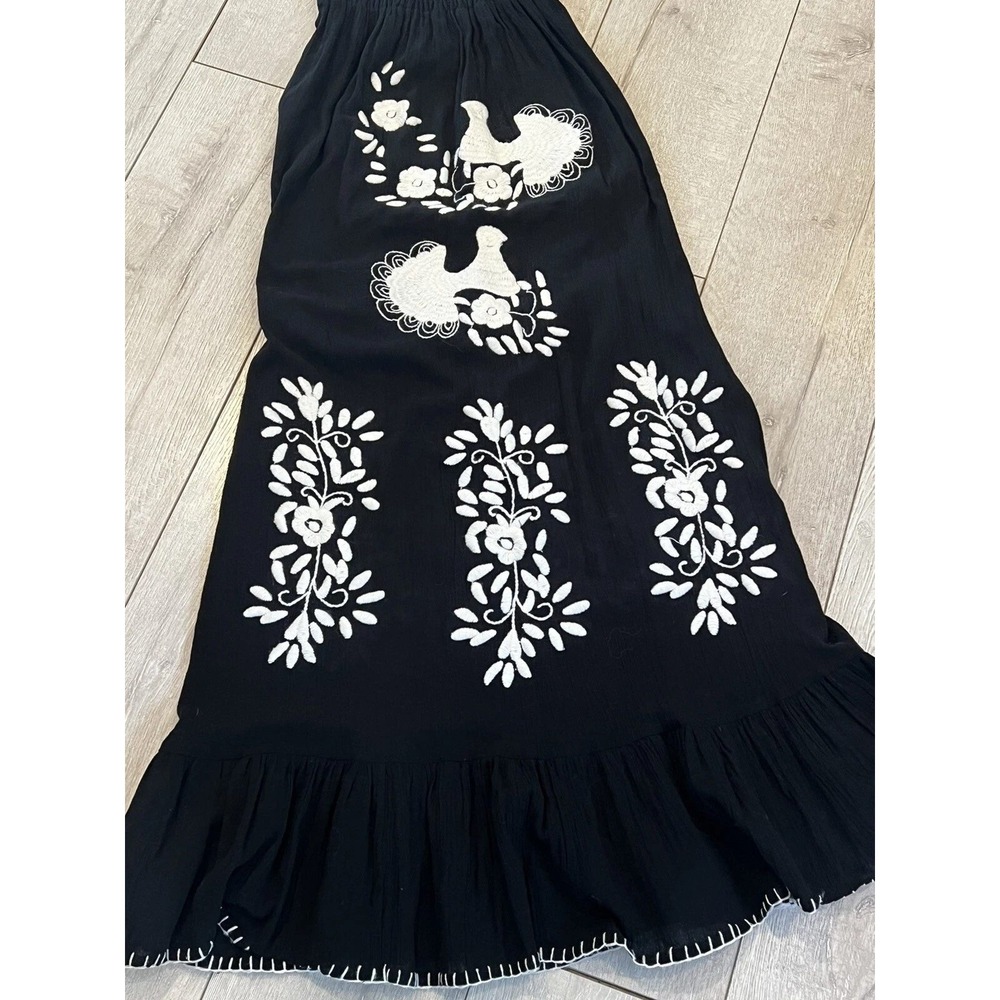 VaVa by Joy Han Maxi Dress Womens XS Black White Embroidered Boho Peasant Hippie - Picture 2 of 9